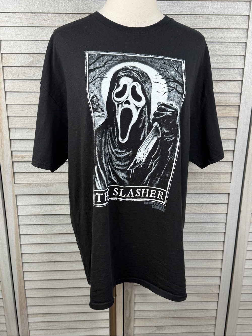 HOT TOPIC Ghost Face "The Slasher" Tarot Style T-Shirt Black & White-XL